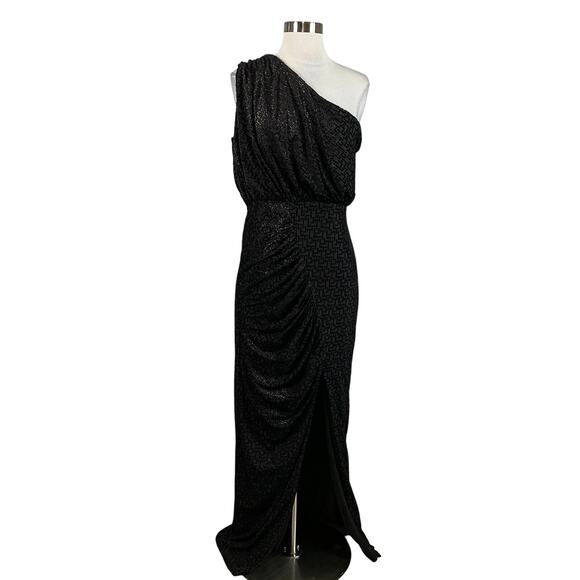 Taylor Women's Formal Dress Size 12 Black Metallic Velvet One Shoulder Long Gown - Picture 1 of 14